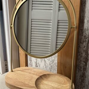 Gold and Wood Tabletop Mirror